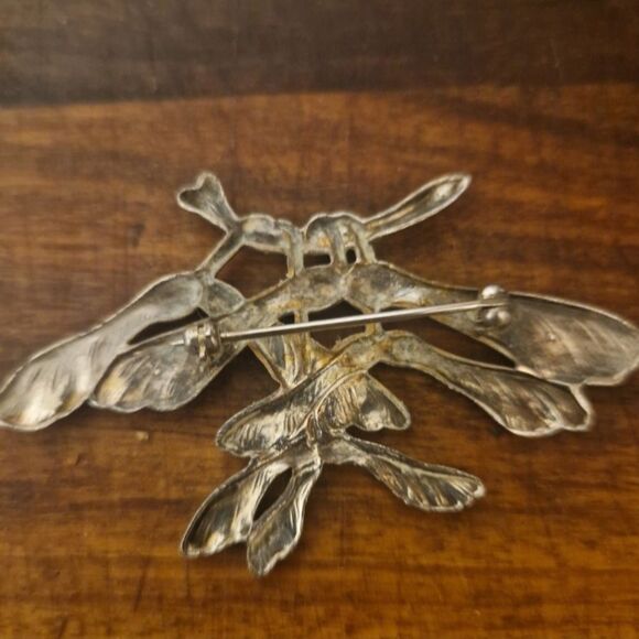 VTG LG ARTISAN PEWTER SYCAMORE SEED ART NOUVEAU BROOCH 1 3/4"X2 3/4" - Picture 8 of 14